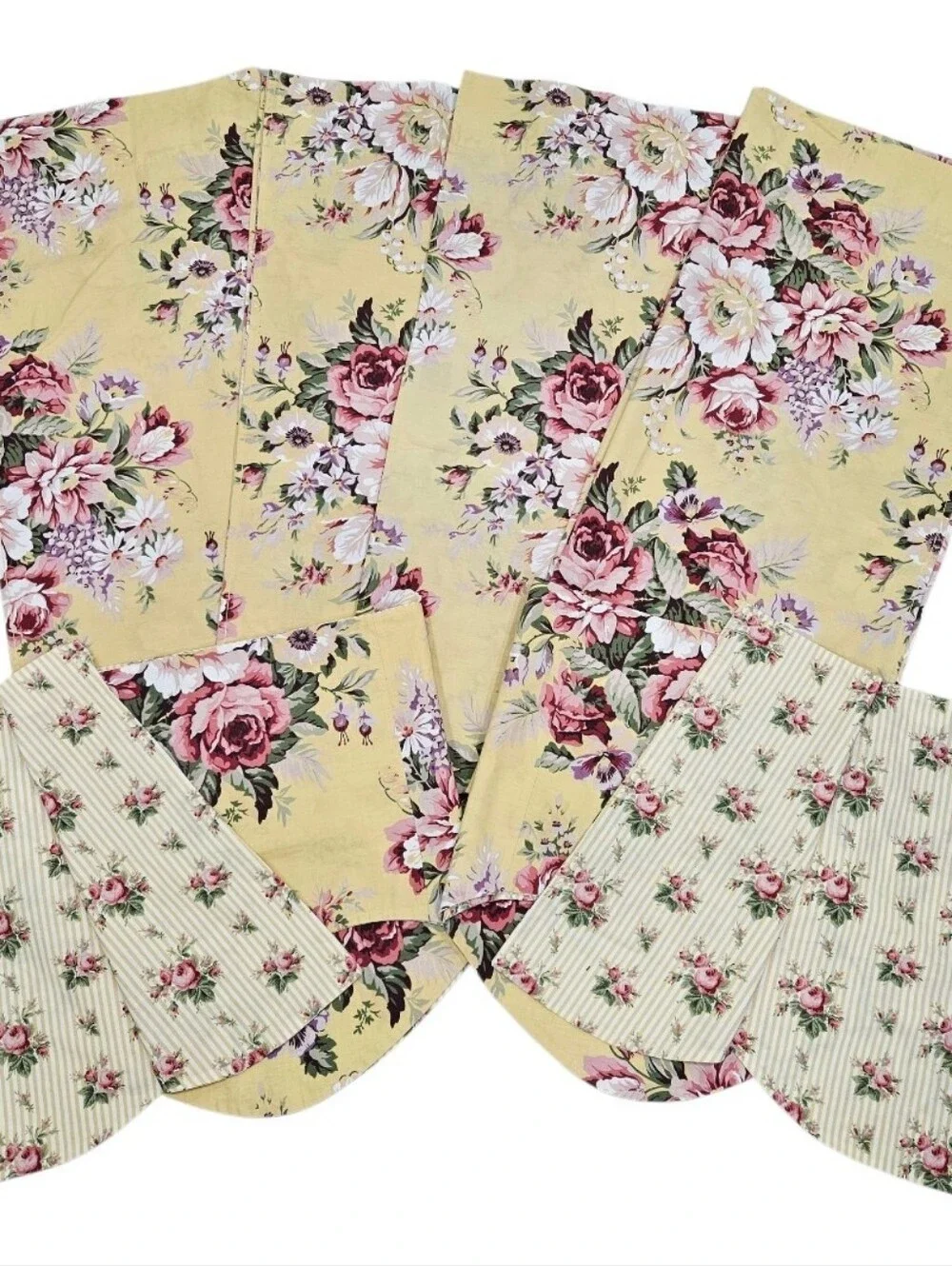Ralph Lauren Sophie Brooke Yellow Floral & Stripe 2 Valances & 4 Curtain Panels